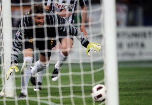 Juventus' goalkeeper Marco Storari looks