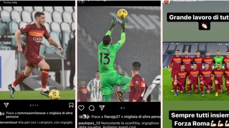 I giocatori della Roma orgogliosi dopo la Juve sui social: i tifosi la prendono male